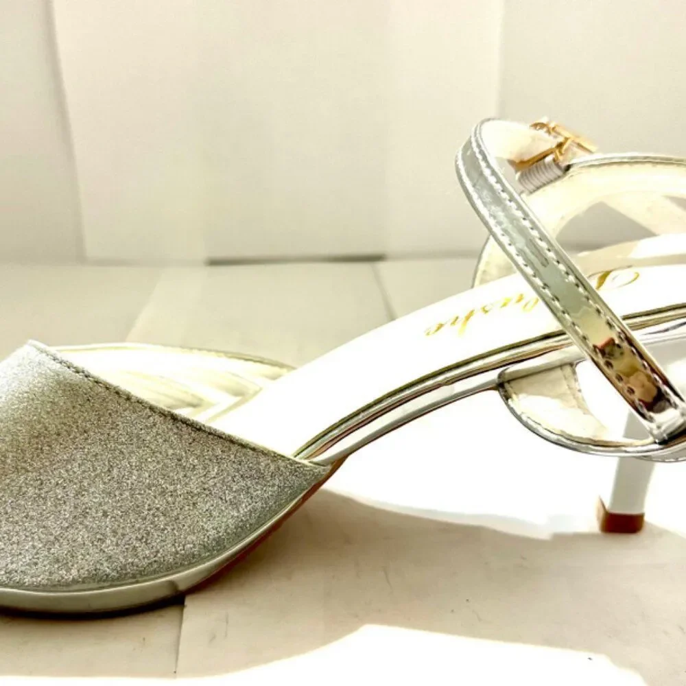 Fashion Glitter Sparkle Heel Ankle Open Toe Shoes Adult Women's Size 7.5